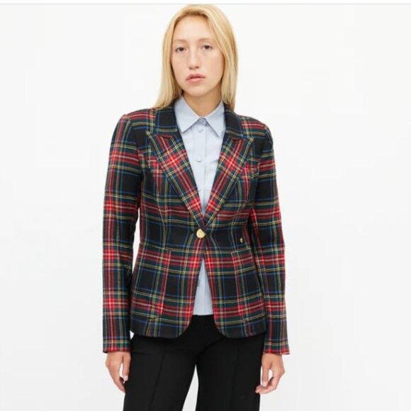 SMYTHE Patch Pocket Duchess Blazer, Plaid, Wool, sz 12 - Picture 2 of 12